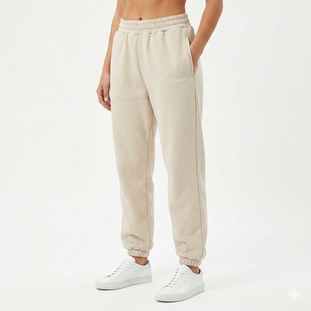 Comfrt Womens Signature Sweatpants Beige Fleece Joggers Size L